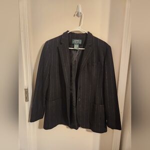 Lauren Ralph Lauren Vintage Black Pinstripe 100% Lambswool Blazer. Size 10 P